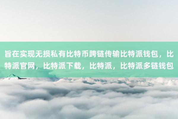 旨在实现无损私有比特币跨链传输比特派钱包，比特派官网，比特派下载，比特派，比特派多链钱包